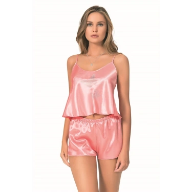 Mercan Saten Babydoll Şort Takımı