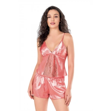 Mercan Saten Babydoll Şort Takımı