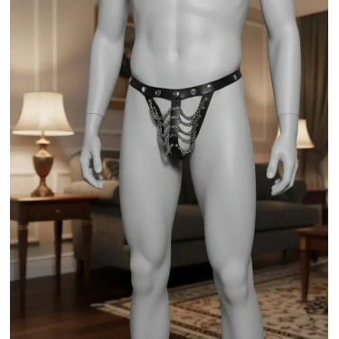 Modern Erkek Suni Deri Zincirli String Tanga
