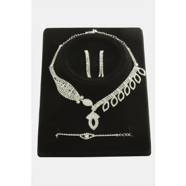 Oval Taşlı Lüks Set Kolye