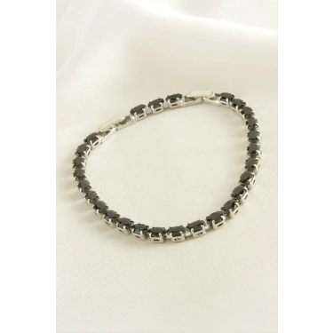 Oval Taşlı Zincir Çelik Bileklik