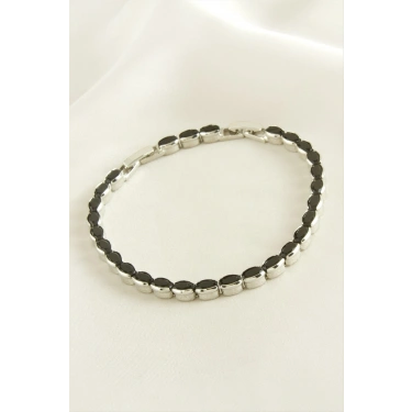 Oval Taşlı Zincir Çelik Bileklik