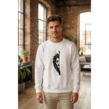 Oversize Bisiklet Yaka Sevgililer Günü Baskılı Sweatshirt - Beyaz