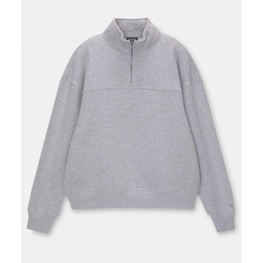 Oversize Yarım Farmuarlı Yakalı Basic SweatShirt - Gri