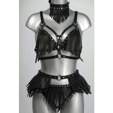 Püskül Detaylı Şık Deri Harness Takım - 627