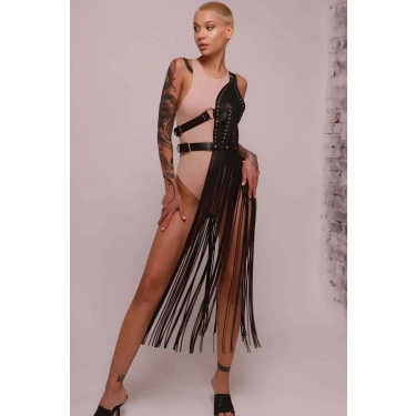 Püsküllü Deri Ceket Harness, Püsküllü Seksi Deri Harness - 1014