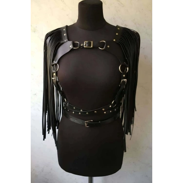 Püsküllü Deri Ceket Harness, Şık Deri Harness Ceket - 999