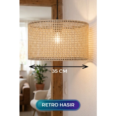 Retro Hasır Kumaş Başlıklı Sarkıt Avize 35 CM