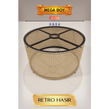 Retro Hasır Lambader Başlığı 35 CM Mega Boy