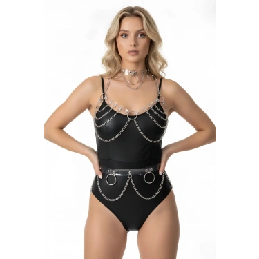 Şeffaf Zincirli Şık Harness Takım
