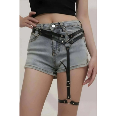 Seksi Deri Tek Bacaklı Jartiyer Harness - 930