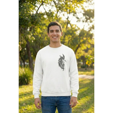 Sevgililer Günü Baskılı Oversize Bisiklet Yaka Sweatshirt - Beyaz