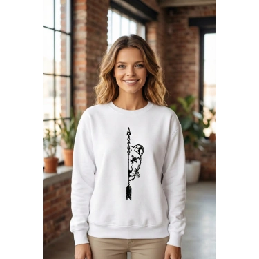Sevgililer Günü Baskılı Oversize Bisiklet Yaka Sweatshirt - Beyaz