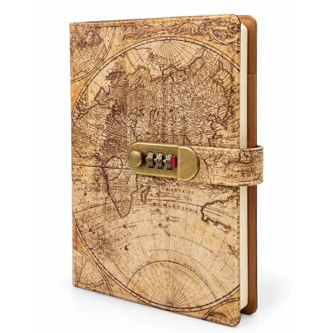 Şifreli Vintage Dünya Haritası Desenli Defter