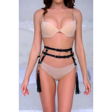 Sık Deri Püsküllü Bel Kemer Harness - 1045