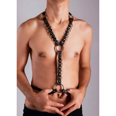 Sıralı Halkalı Seksi Erkek  Deri Giyim - m46