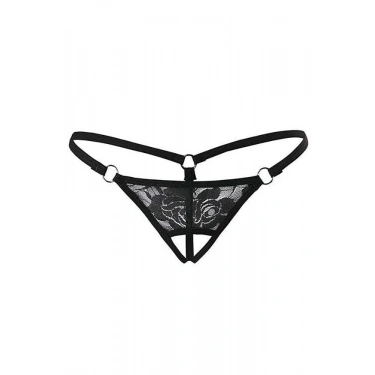 Siyah Dantelli Özel Bölgesi Açık G-string 1167