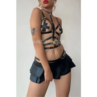 Siyah Deri Korse Harness Takım - 299