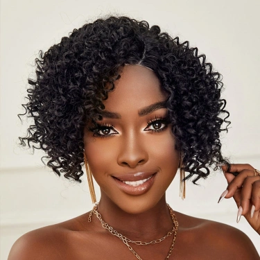 Siyah Kısa Afro Yan Tül Peruk