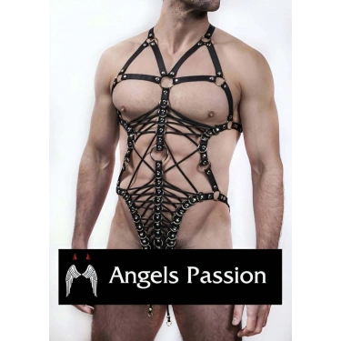 Siyah Seksi Lasitk Erkek  Vücut Harness - m68