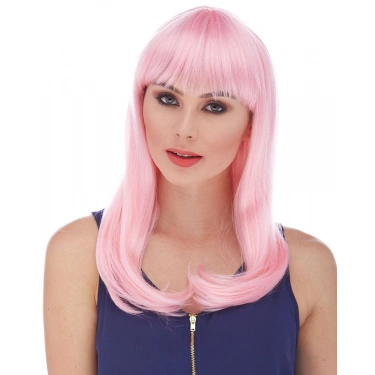 Soft Pembe Renk Uzun Düz Parti Peruğu