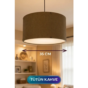 Tütün Kahve Kumaş Başlıklı Sarkıt Avize 35 CM