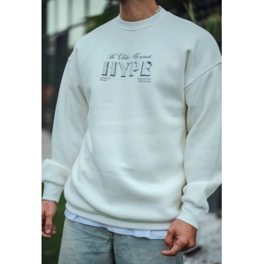 Üç İplik Bisiklet Yaka Baskılı SweatShirt - Beyaz