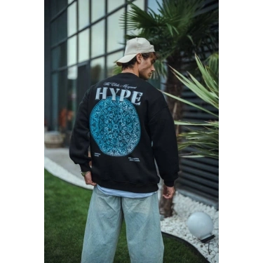 Üç İplik Bisiklet Yaka Baskılı SweatShirt - Siyah
