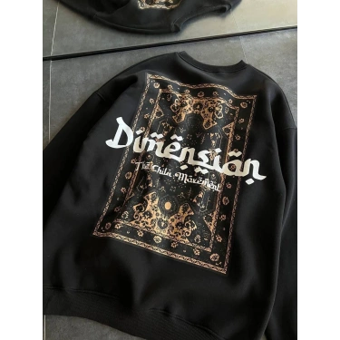 Üç İplik Penye Bisiklet Yaka Baskılı SweatShirt - Siyah