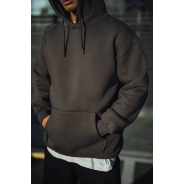 Üç İplik Penye Kapşonlu Basic SweatShirt - Antrasit