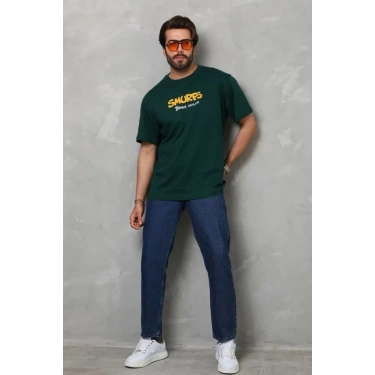 Unisex Basic Bisiklet Yaka Oversize T-Shirt - Yeşil