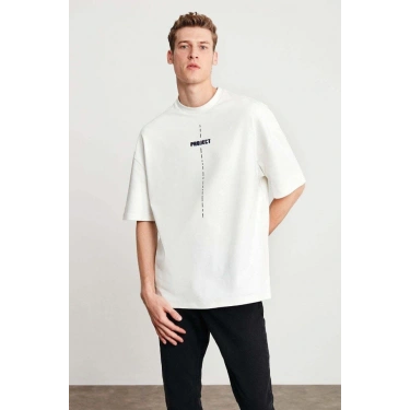 Unisex Baskılı Oversize T-Shirt - Beyaz