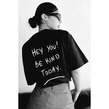 Unisex Baskılı Oversize T-Shirt - Siyah