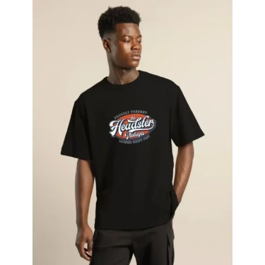 Unisex Baskılı Oversize T-Shirt - Siyah
