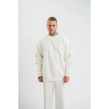 Uzun Kol Bisiklet Yaka Basic SweatShirt - Beyaz