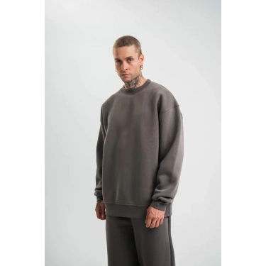 Uzun Kol Bisiklet Yaka Basic SweatShirt - Füme