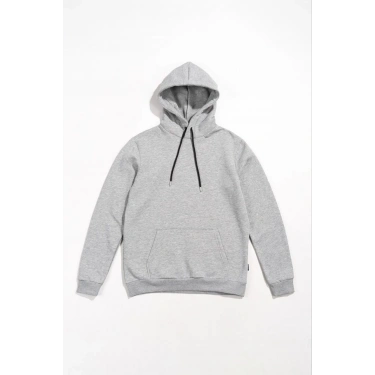 Uzun Kol Kapşonlu Basic Sweatshirt hoodie - Gri