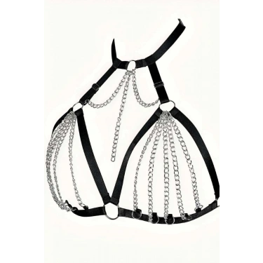 Zincirli Lastik Seksi Göğüs Harness - 805