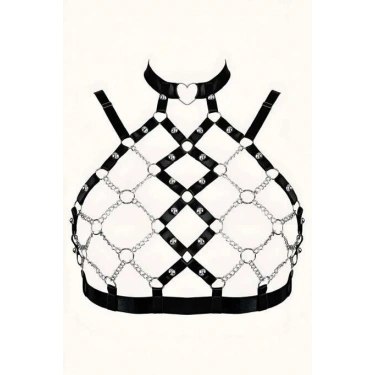 Zincirli Seksi Lastik Göğüs Harness - 926