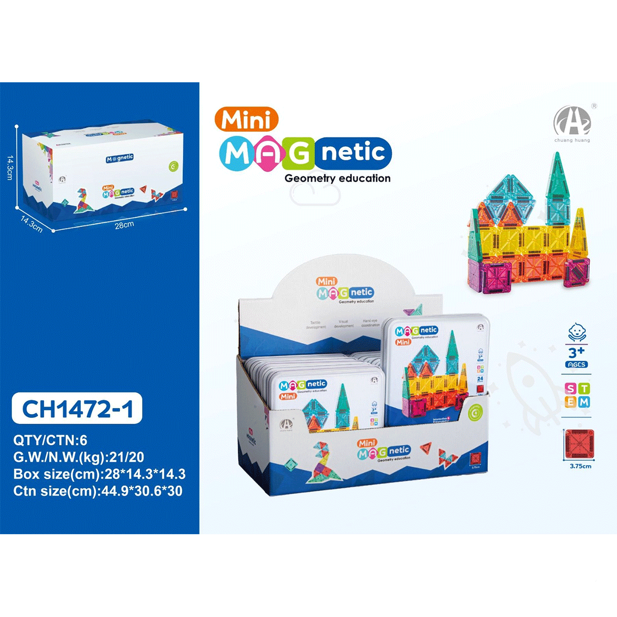 3.75CM Mini Magnetic Blok Metal Kutu 24 Parça