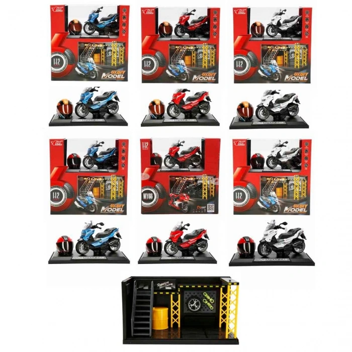 1:12 Sesli ve Işıklı BMW Die Cast Çek Bırak Motosiklet ve Tamir Atölyesi Seti