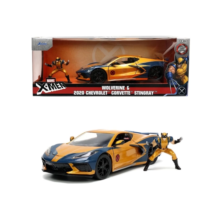 1:24 2020 Chevrolet Corvette Stingray Model Araba ve Wolverine Figür