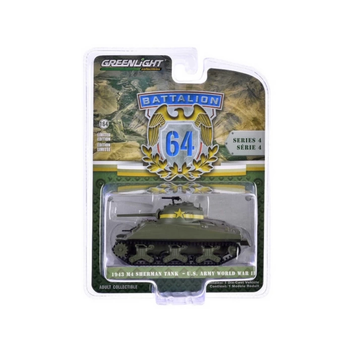 Greenlight 1/64 Battalion 64 Series 4- 1943 M4 Sherman Tank US Army World War II