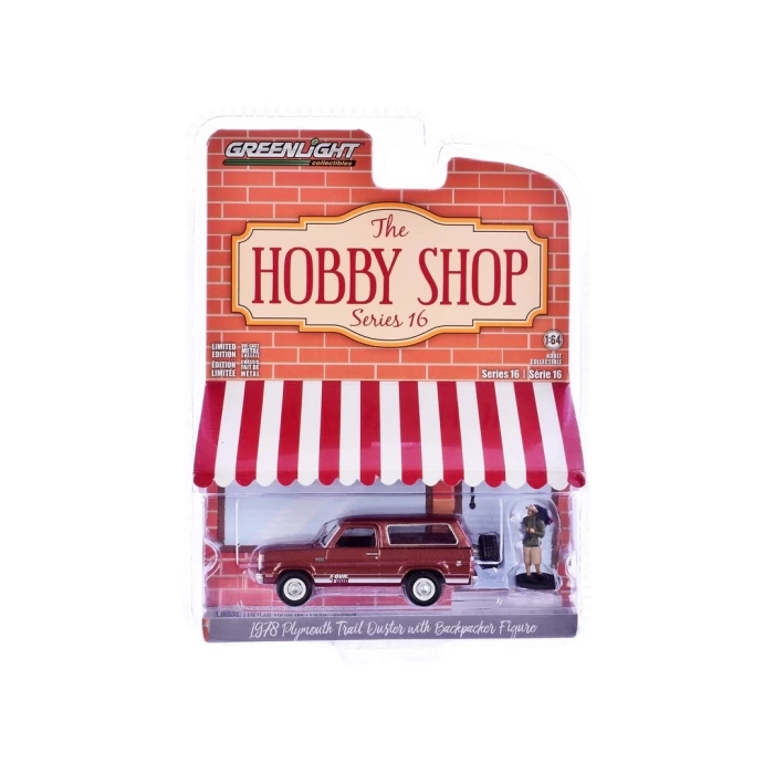 Greenlight 1/64 The Hobby Shop Series 16- 1978 Plymouth Trail Duster wiht Backpacker Figure