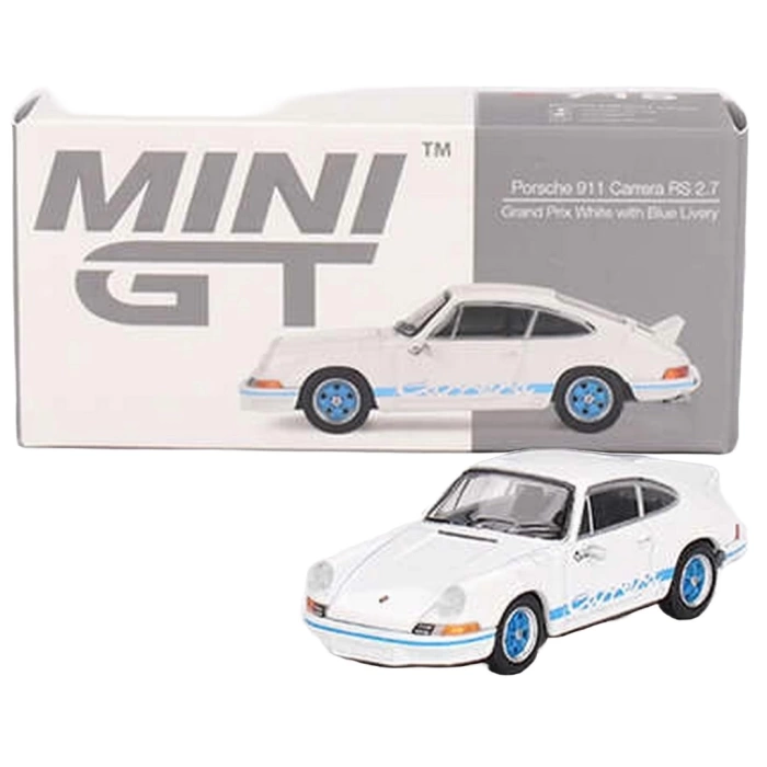 Mini GT 1/64 Porsche 911 Carrera RS 2.7 Grand Prix White with Blue Livery