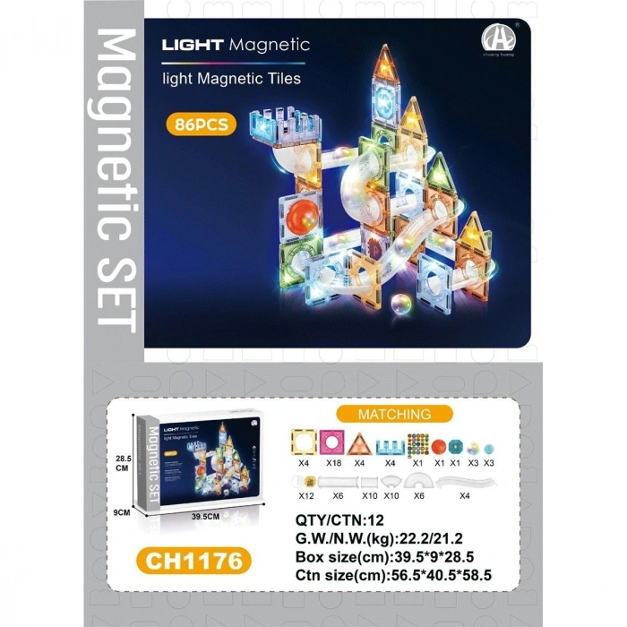 7.5CM Işıklı Manyetik Blok 86 Parça