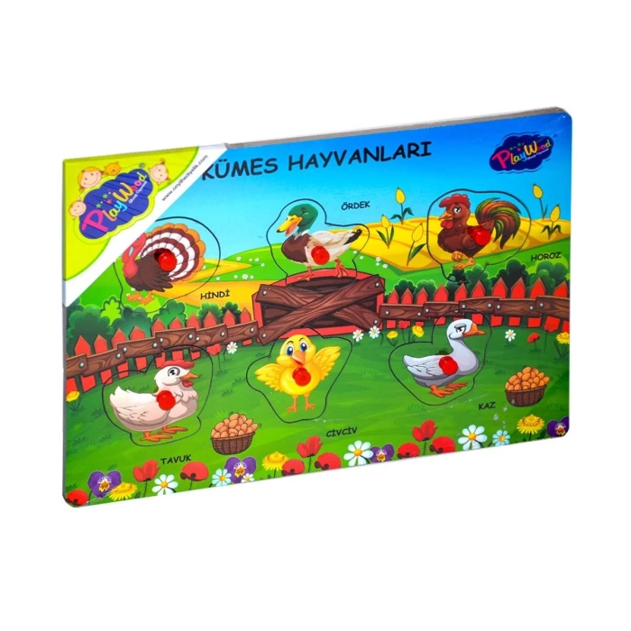 Ahşap Tutmalı Çiftlik - Kümes - Sevimli Hayvanlar Puzzle