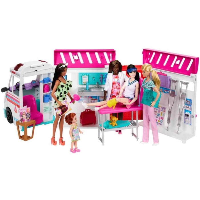 Barbie Dönüşen Ambulans ve Klinik Oyun Seti HKT79