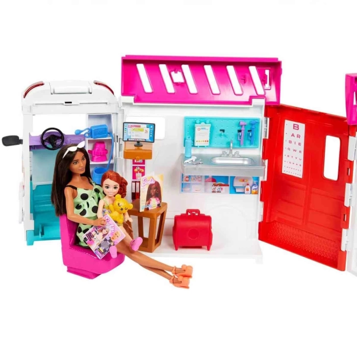 Barbie Dönüşen Ambulans ve Klinik Oyun Seti HKT79