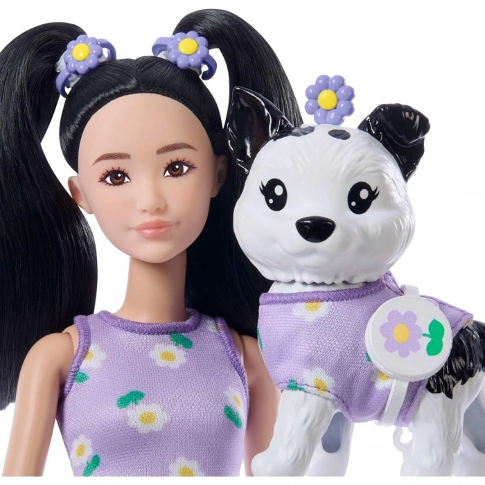 Barbie Uyumlu Dostlar Siyah Saçlı Bebek ve Köpekçiği